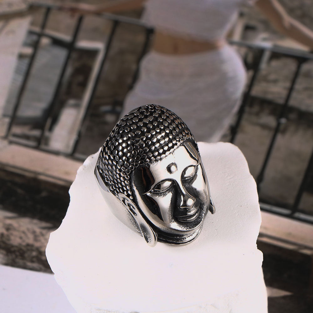 Chinese Buddha Head Titanium Ring For Men Size 7 To 12