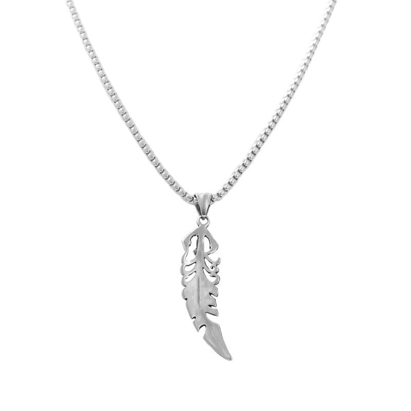 Men's Retro Titanium Steel Feather Pendant Necklace - Trendy Animal Design