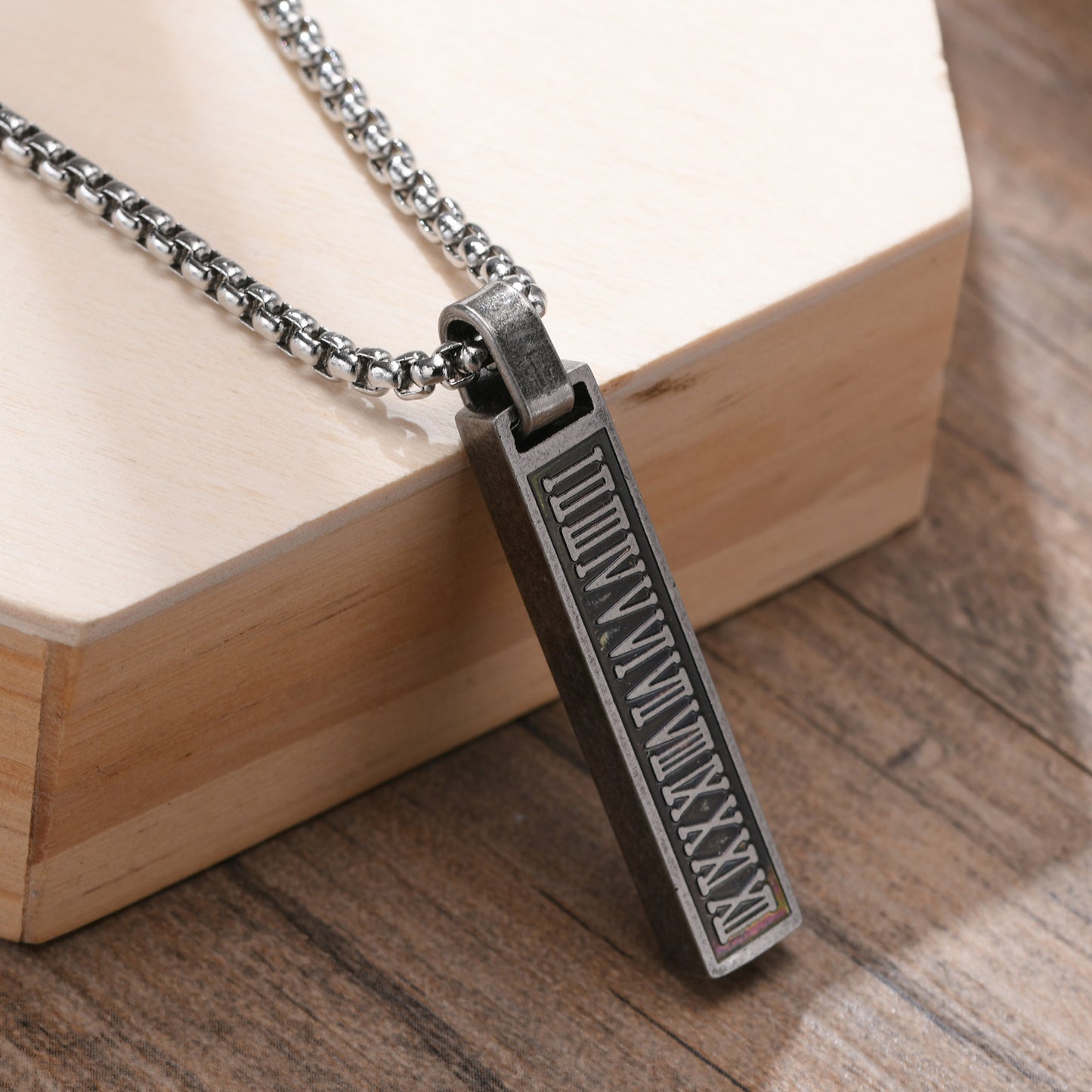 Stainless Steel Roman Numerals Geometric Necklace for Men