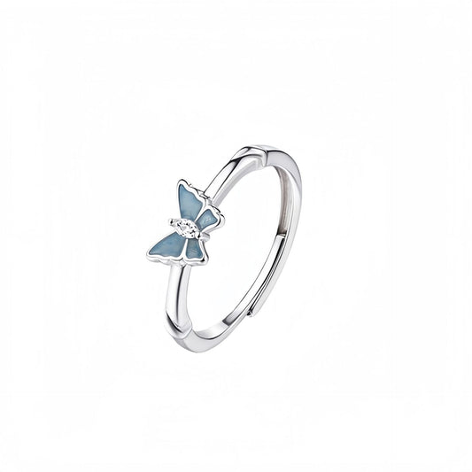 Planderful Sterling Silver Fluorescent Butterfly Ring Open Adjustable For Women