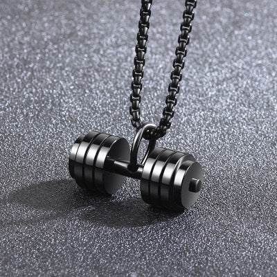 Planderful Dumbbell Necklace Titanium Steel For Men Fitness Pendant Minimalist Strength Gift