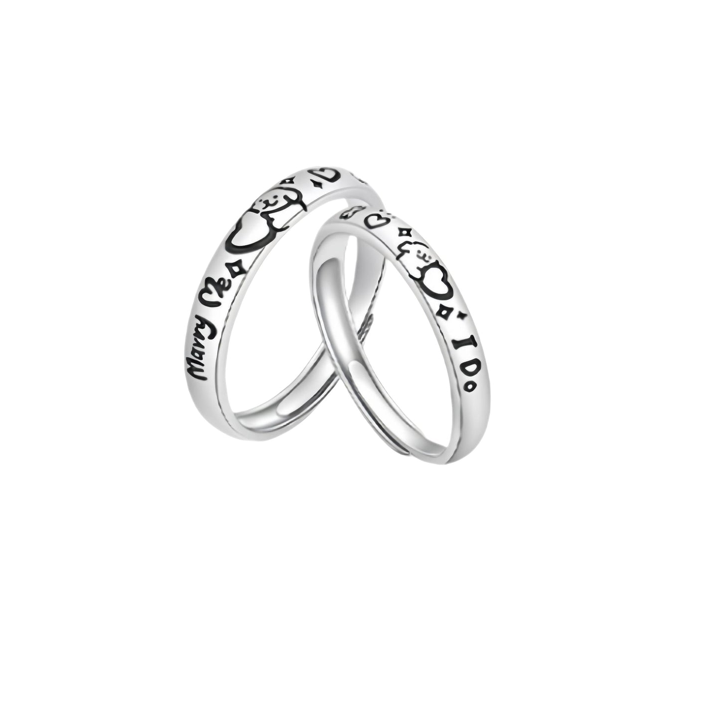 Planderful 925 Sterling Silver Couple Ring Set With Puppy Sticker Design Gift For Him And Her