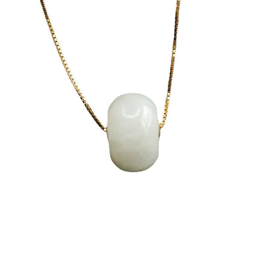 White Jade Abacus Bead Necklace with Hotan Jade Accents