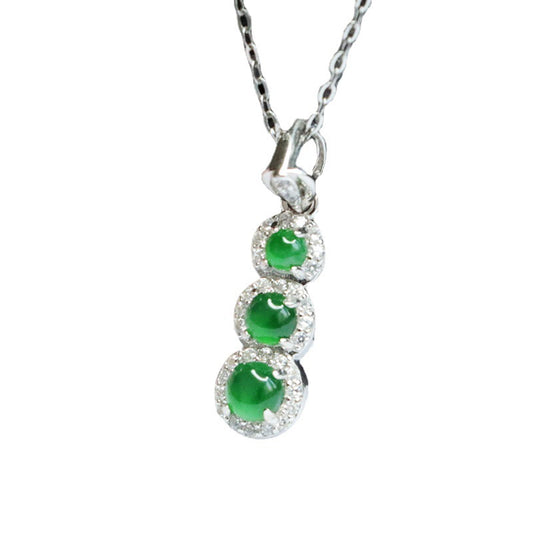 Emerald Green Ice Natural Jade Beaded Sterling Silver Necklace