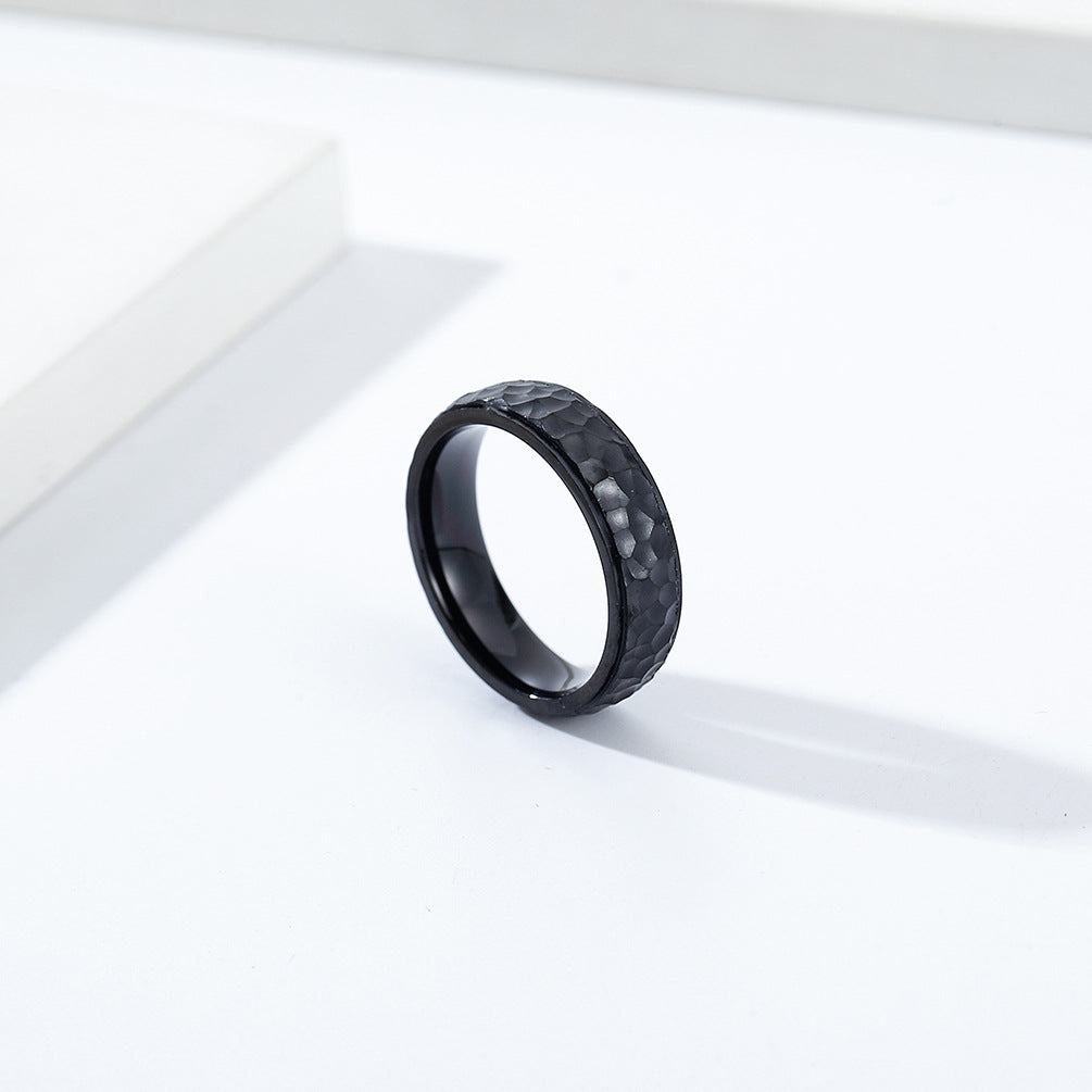 Hand-Hammered Irregular Titanium Steel Ring for Men and Women