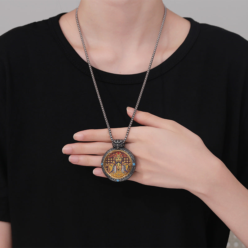 Steel Necklace – Vintage Chinese Dragon Buddha Inspired Pendant For Everyday Wear