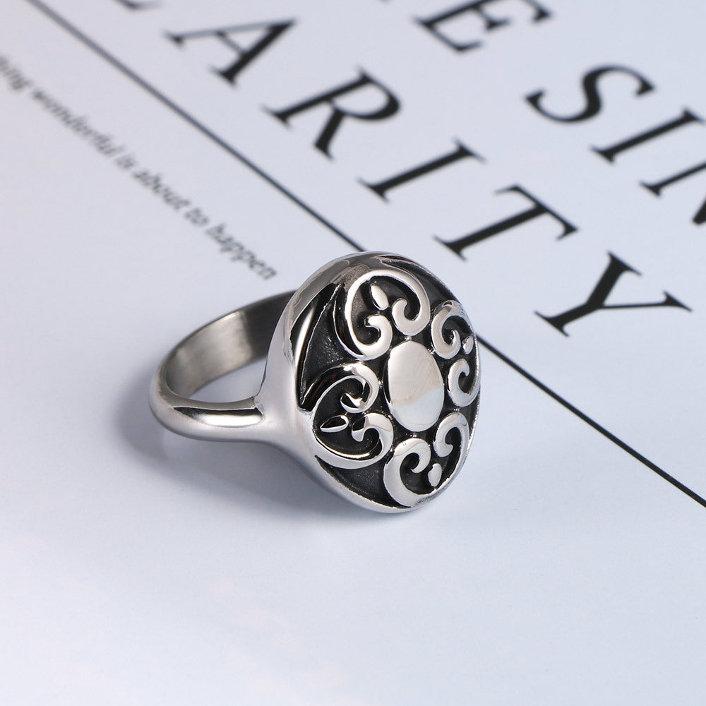 No Fading Punk Mysterious Pattern Titanium Steel Ring Men's Rice Flower Rotatable Ring