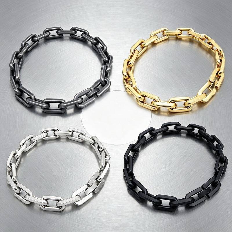 Punk Trimmed O-Chain 8mm Plain Chain Stainless Steel Men's Bracelet
