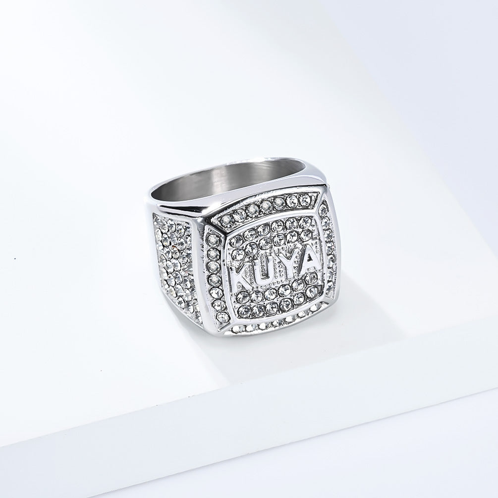 Planderful Hip Hop Titanium Steel Ring For Men With Zircon