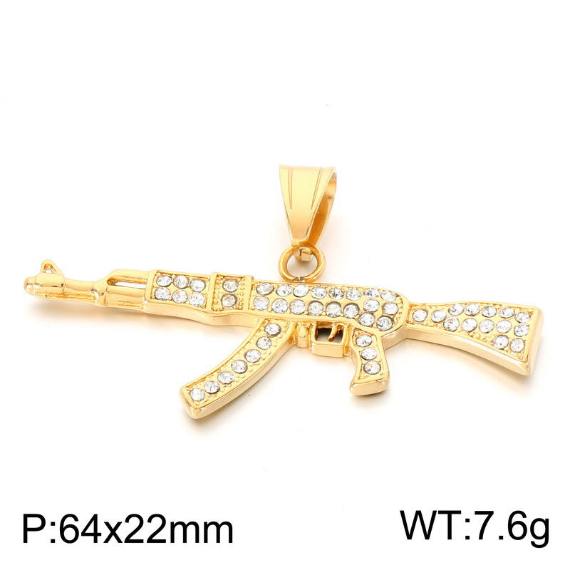 Hip Hop Street Hardcore Military Wind Submachine Gun Shape Pendant Punk Gi Stainless Necklace