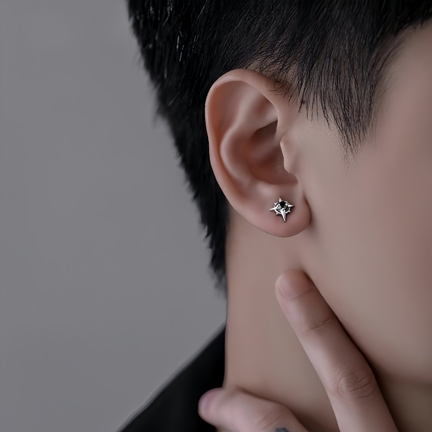 New Sterling Silver 999 Polaris Stud Earrings for Men