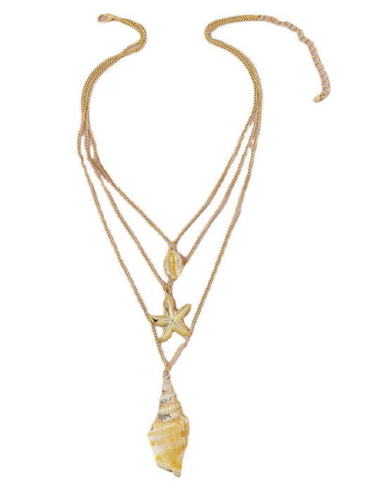 Stylish Triple-layer Seashell Pendant Necklace with Cross-border Appeal