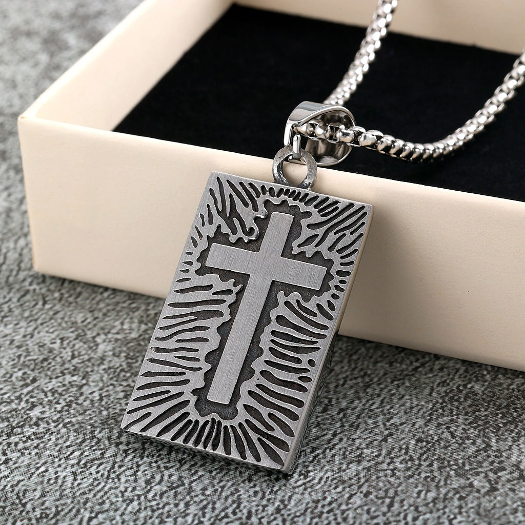 Vintage Cross Wing Stainless Steel Pendant Necklace