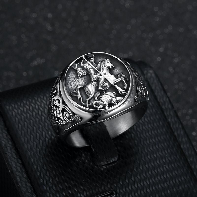 Dragon Slaying Ring by Planderful, Titanium Steel Bold Fantasy Jewelry for Cosplay Fans