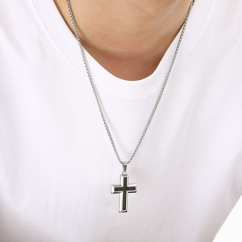 Planderful Stainless Steel Pendant Two Tone Cross Men Retro