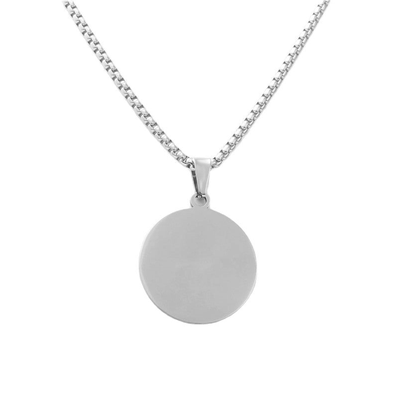 Personalized Retro Titanium Steel Round Pendant Necklace for Men - Trendy Sequined Design