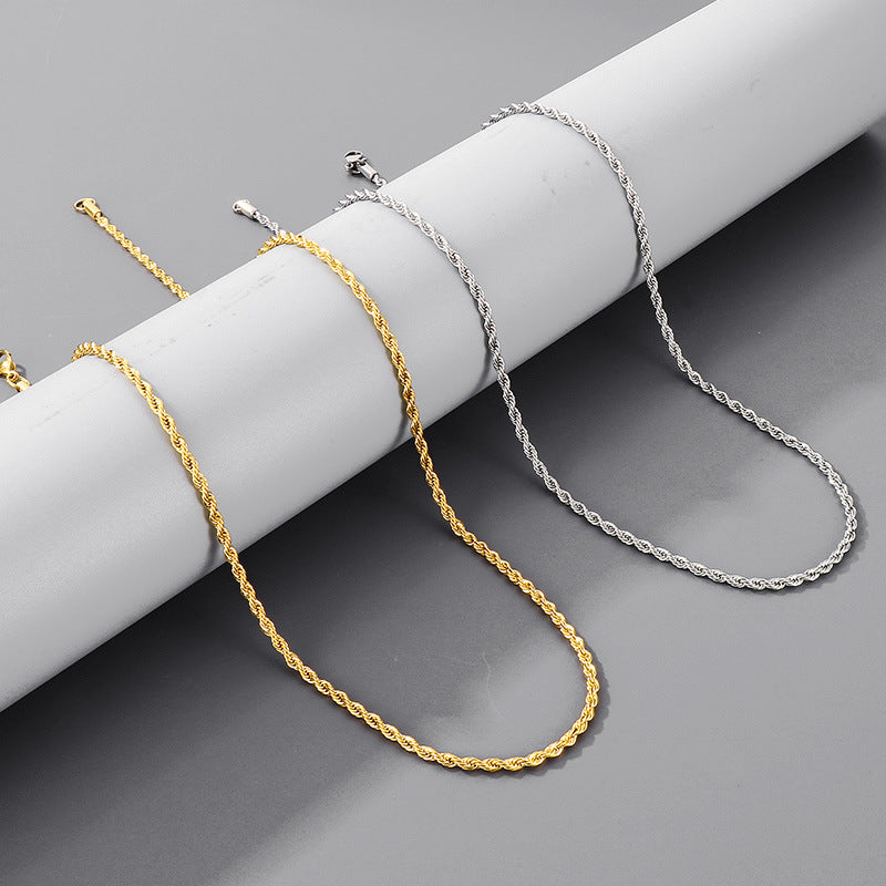 Sweater Chain Hip Hop Vacuum Plated 3mm Twist Chain Regular Chain Stainless Steel Necklace