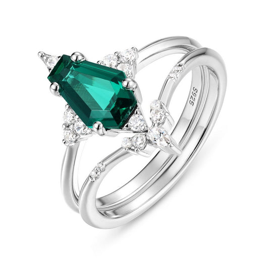 Planderful Geometric Lab-Grown Emerald Sterling Silver Ring