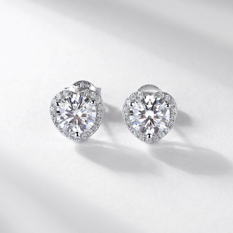 S925 Sterling Silver Moissanite Heart Stud Earrings