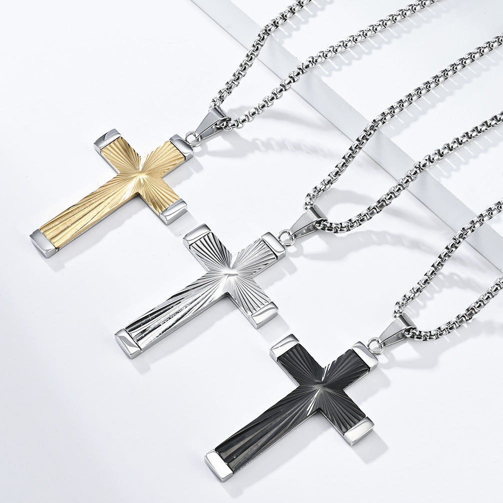 Cross-Border European American Titanium Steel Cross Necklace