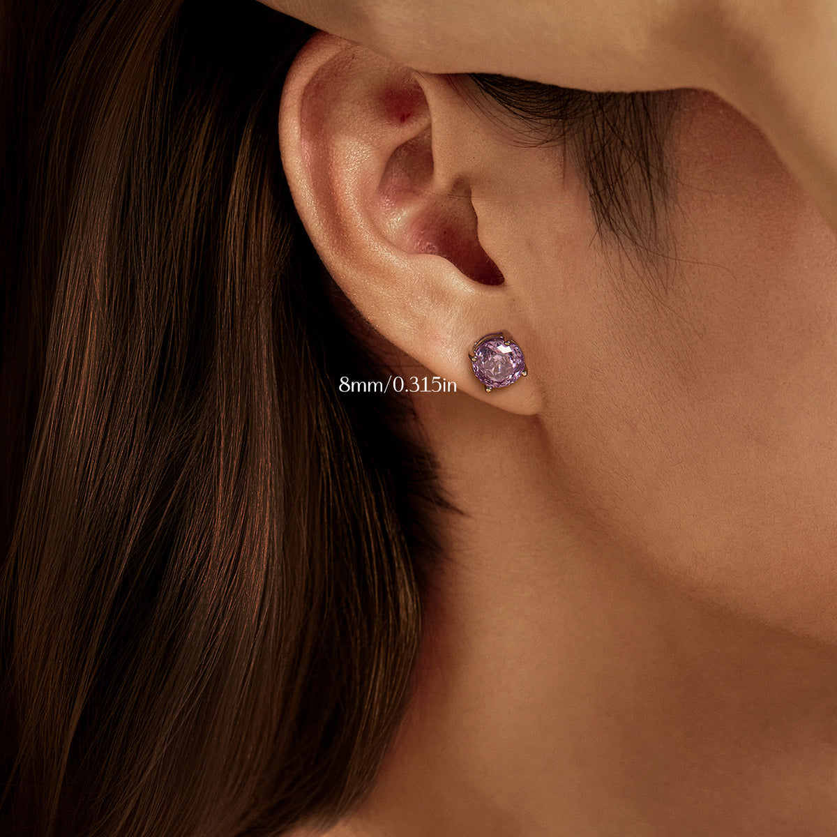 925 Sterling Silver Violet Rose-Cut Zircon Stud Earrings