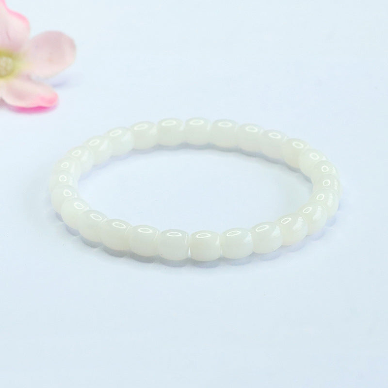White Hetian Jade Vintage Bead Bracelet