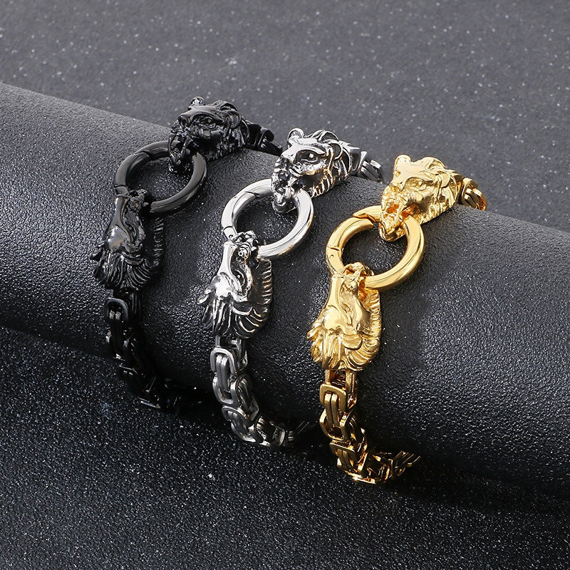 Planderful Lion Head Titanium Hip Hop Chain Bracelet For Men