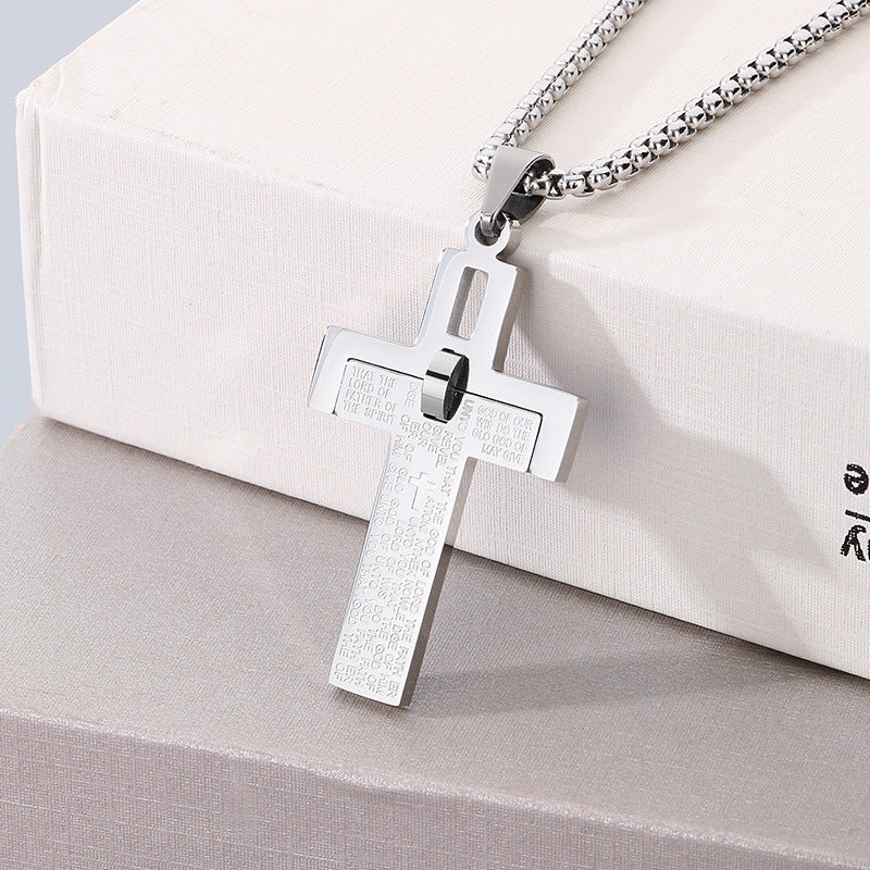 Planderful Mens Stainless Steel Two Tone Cross Pendant