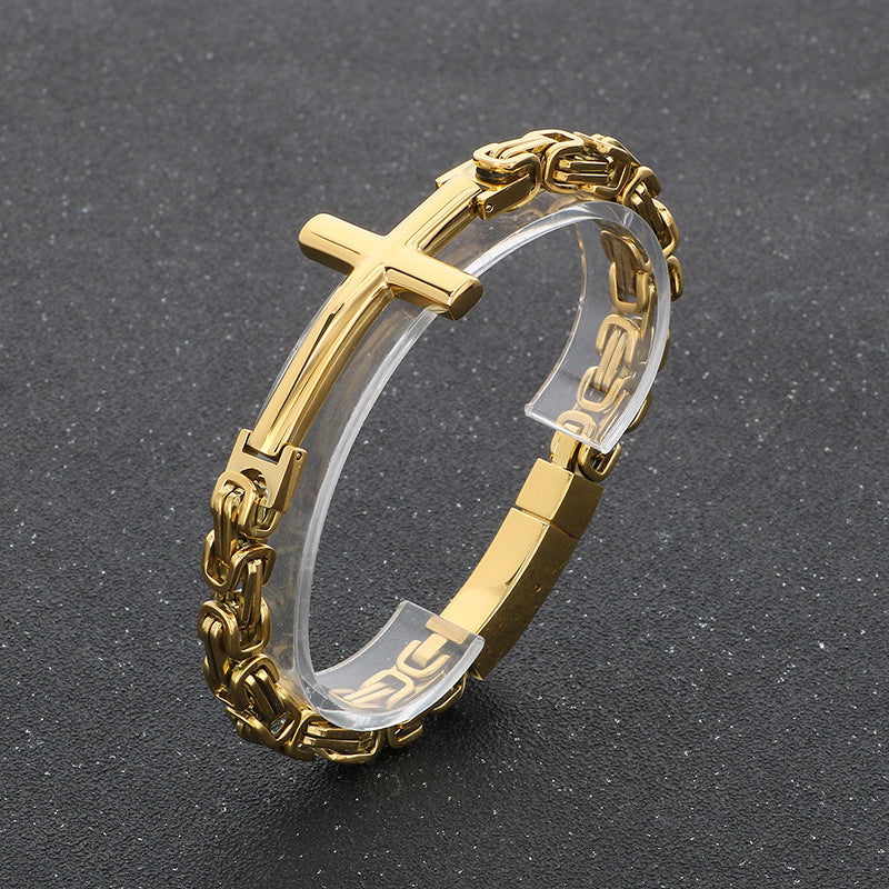 Planderful Men Cross Bracelet Retro Byzantine Titanium