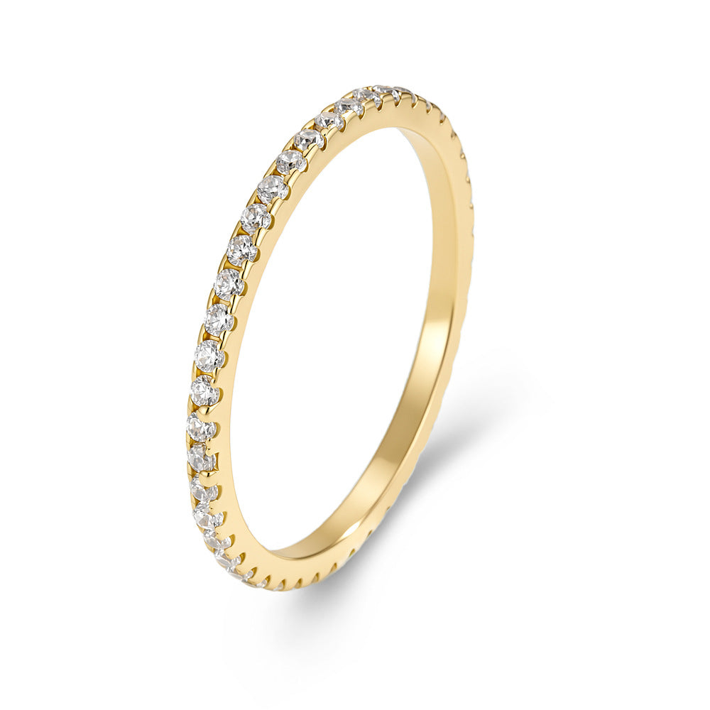 S925 Sterling Silver Plain Ring Row Zircon Ring Stacked