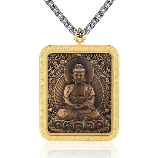 Steel Necklace - Vintage Zodiac Amitabha Buddha Pendant With Eight Guardian Saints For Men And Women