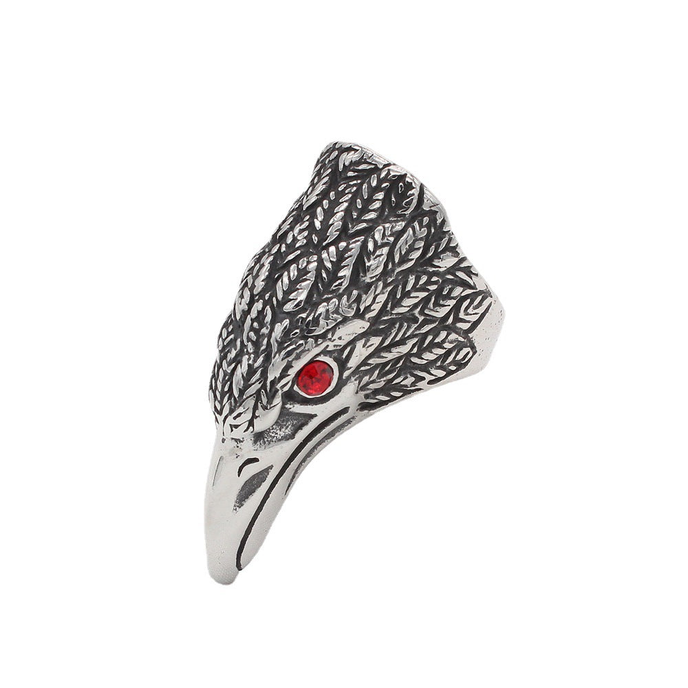 Planderful Titanium Steel Ring For Men And Women Domineering Eagle Zircon Eyes Protection Jewelry