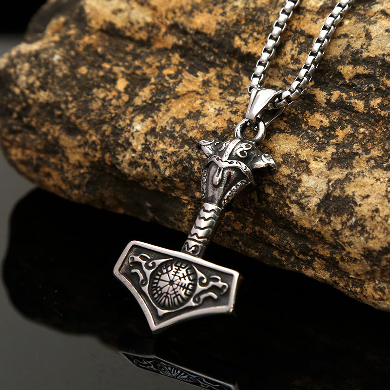 Titanium Steel Non-Fading Jewelry Thor Hammer Necklace for Men