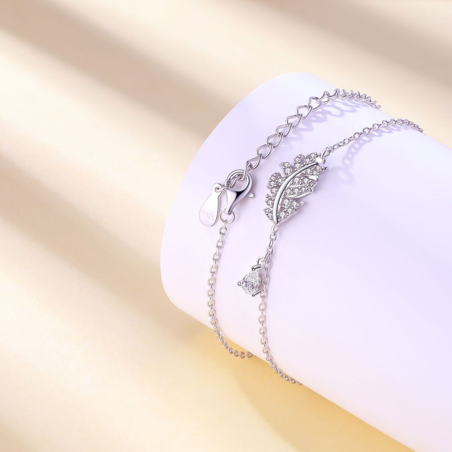 Pear Shape Zircon Feather Sterling Silver Bracelet