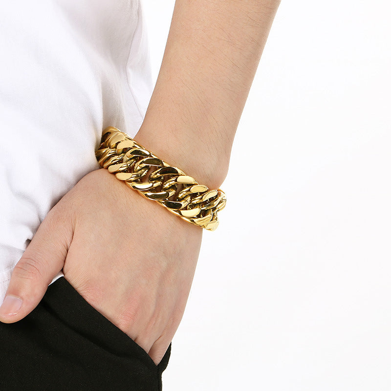 18mm Double-Woven Four-Sided Grinding Cuban Chain Polished Men's Bracelet