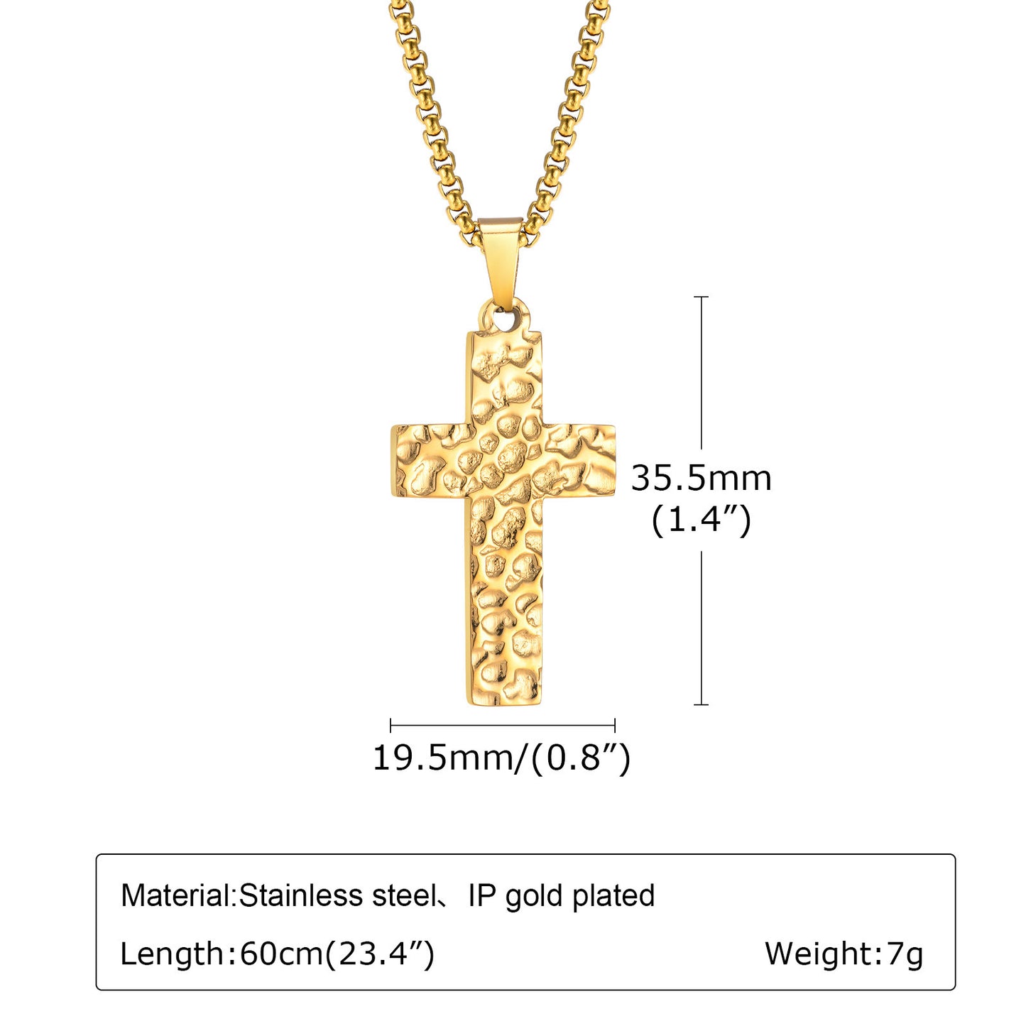 Stainless Steel Hammer Cross Pendant Gold Black Necklace Men