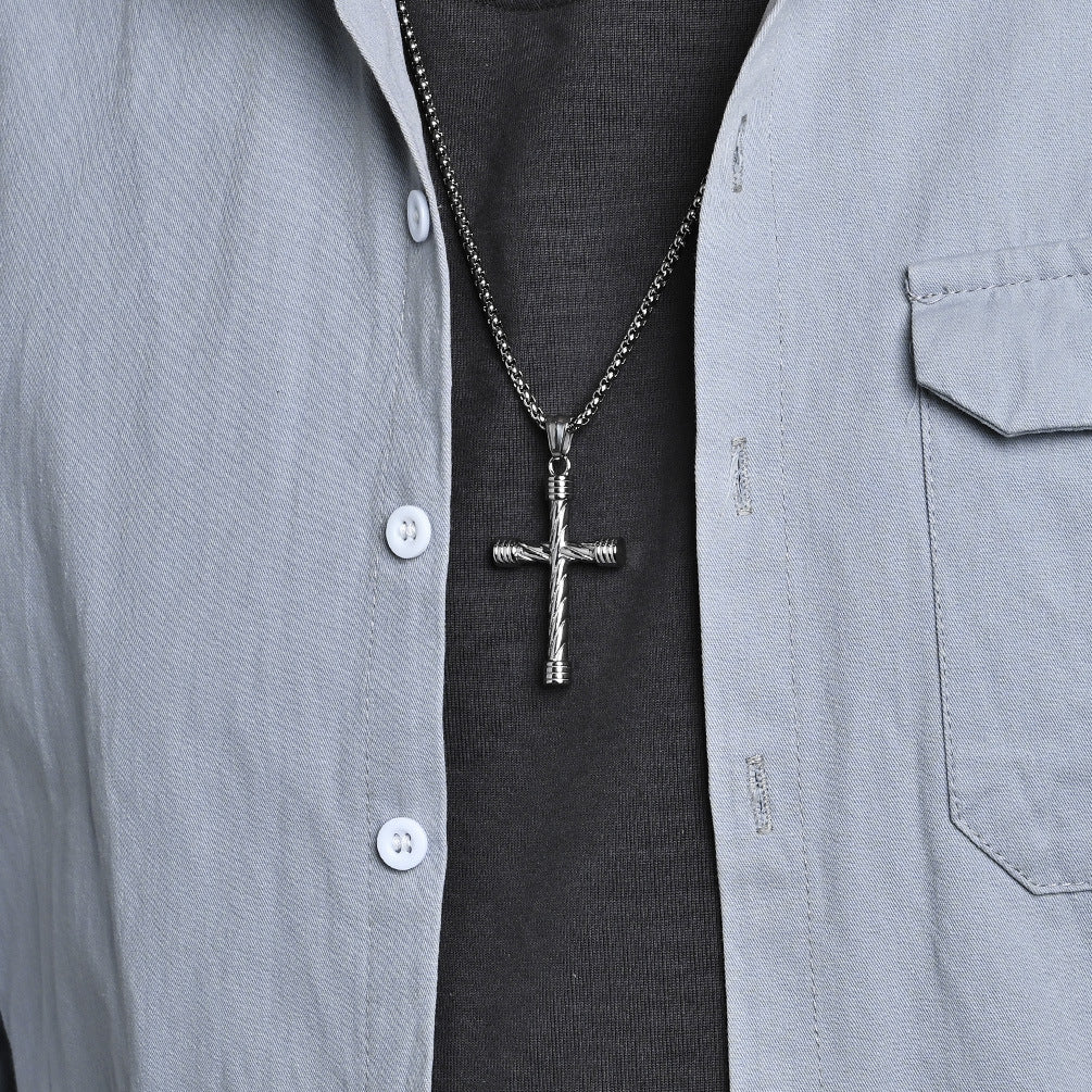 Planderful Men Stainless Steel Cross Necklace Retro Streetwear Pendant For Hipster Fans