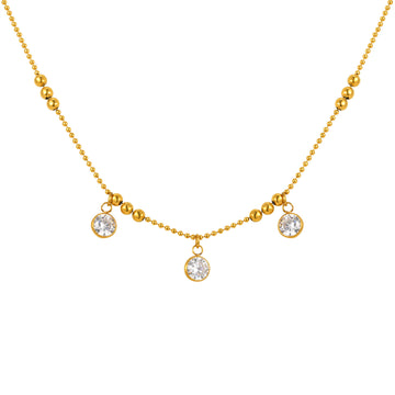 ins wind lady exquisite niche collarbone chain, stainless steel bead chain 3 zircon necklace