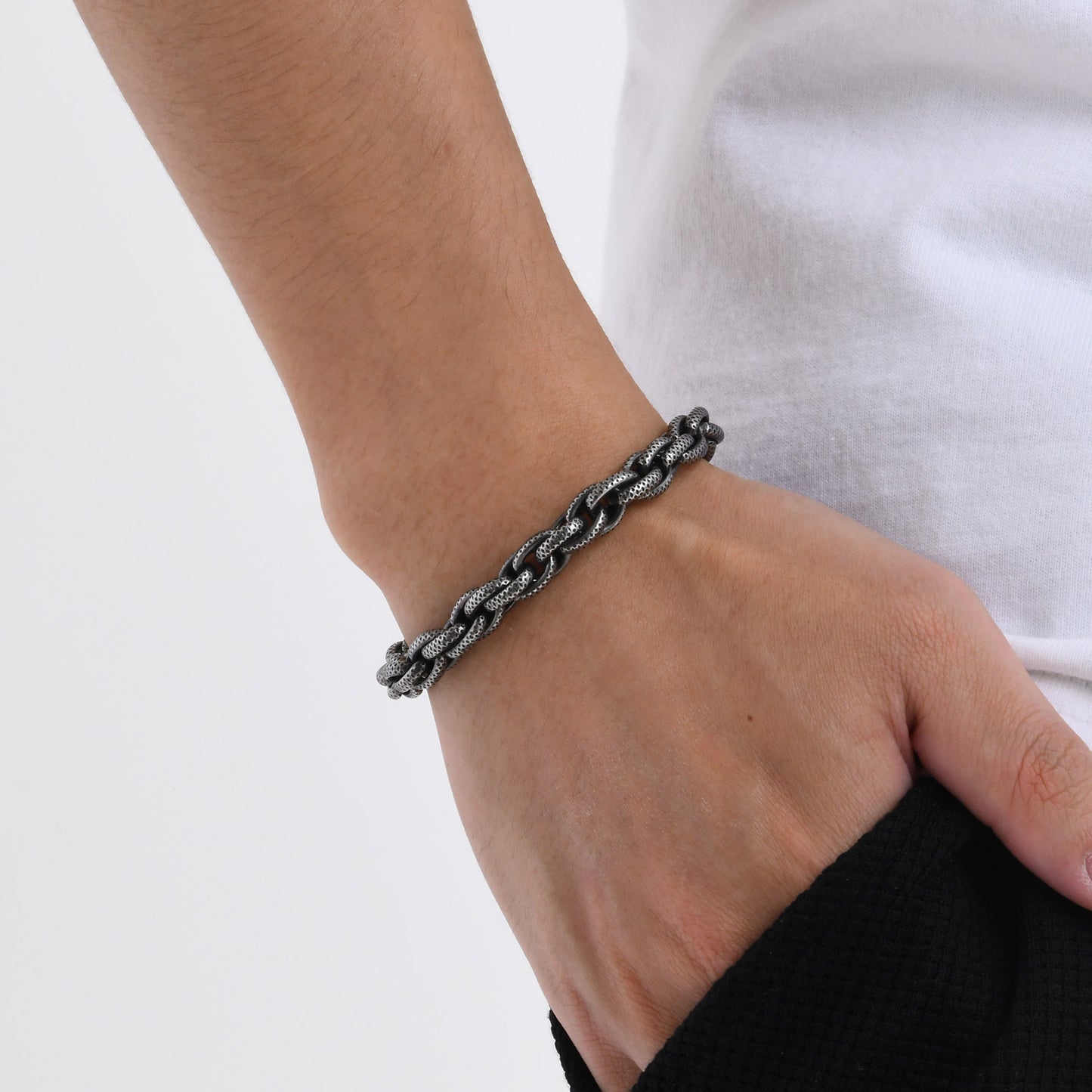 Stainless Steel Twisted Twist Chain Bracelet Vintage Grey Men's Jewelry