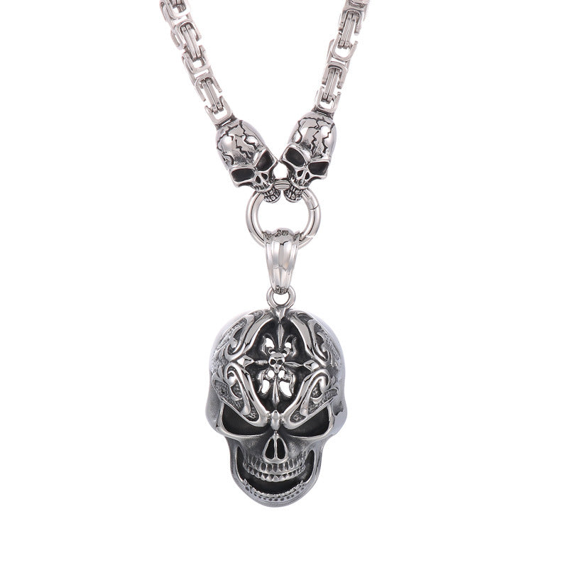 Exaggerated Titanium Steel Skull Pendant Necklace with Punk Ghost Head Design for Men