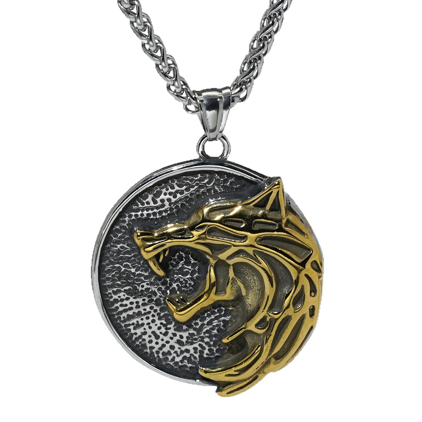 1. Planderful Viking Wolf Head Pendant Necklace For Men In Gold Tone Titanium Steel Gift For Him