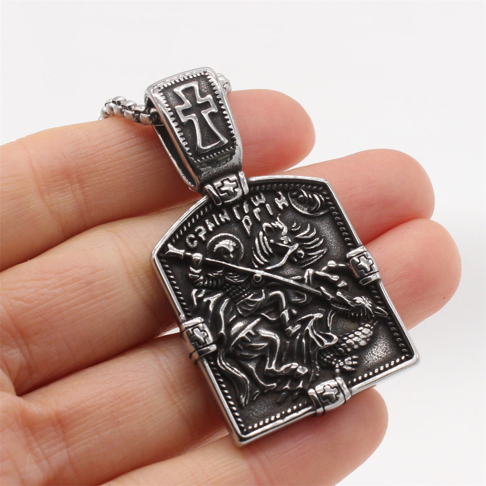 Titanium Steel Cross Pendant For Men Unisex Shielded Knight Retro Style Planderful