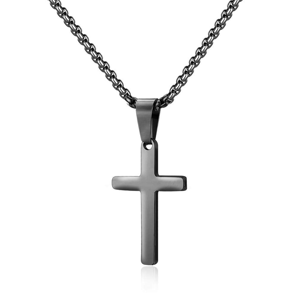 Planderful Men's Titanium Steel Cross Necklace Glossy Pendant Hip Hop Style Korean Version Everyday Genie