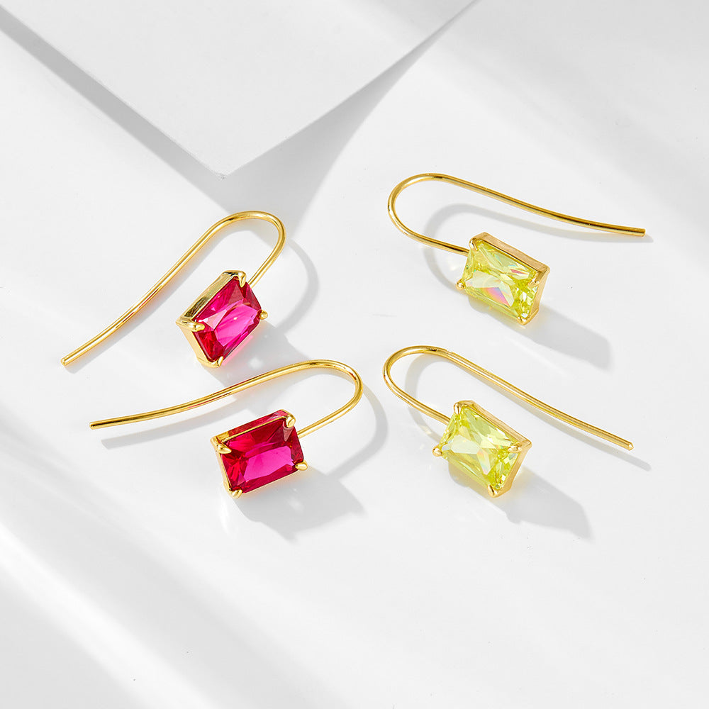 S925 Silver Colored Square Zircon Earrings, High-End Classic Earrings.