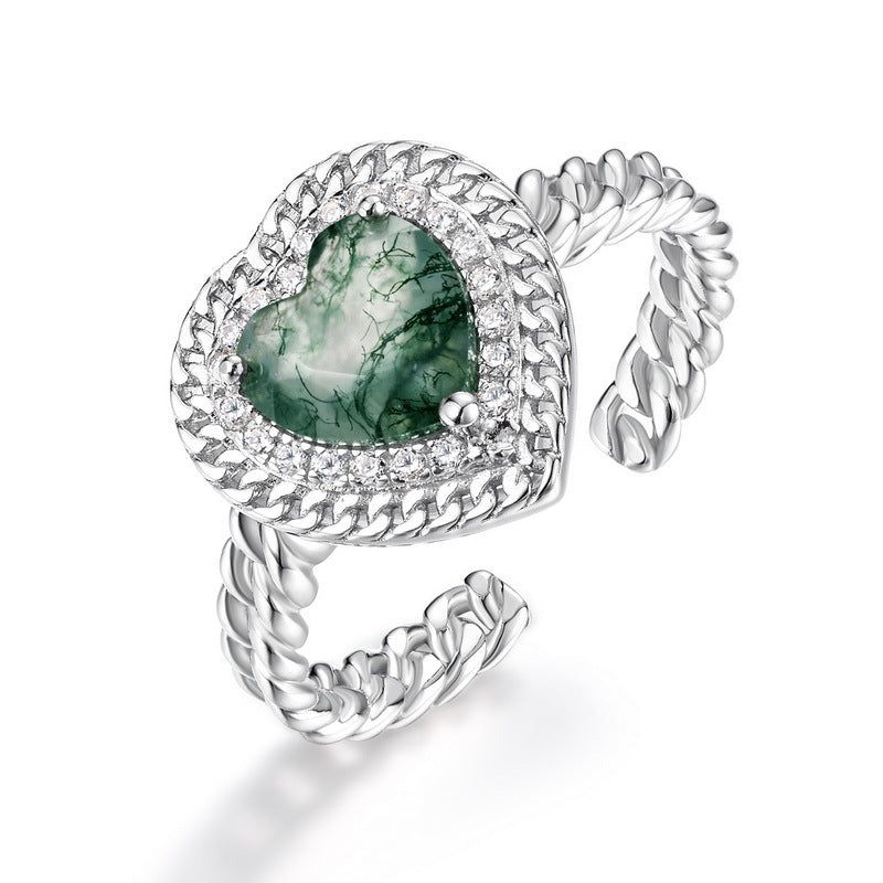 S925 Sterling Silver Moss Agate Stacking Ring