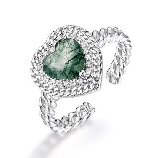 S925 Sterling Silver Moss Agate Stacking Ring