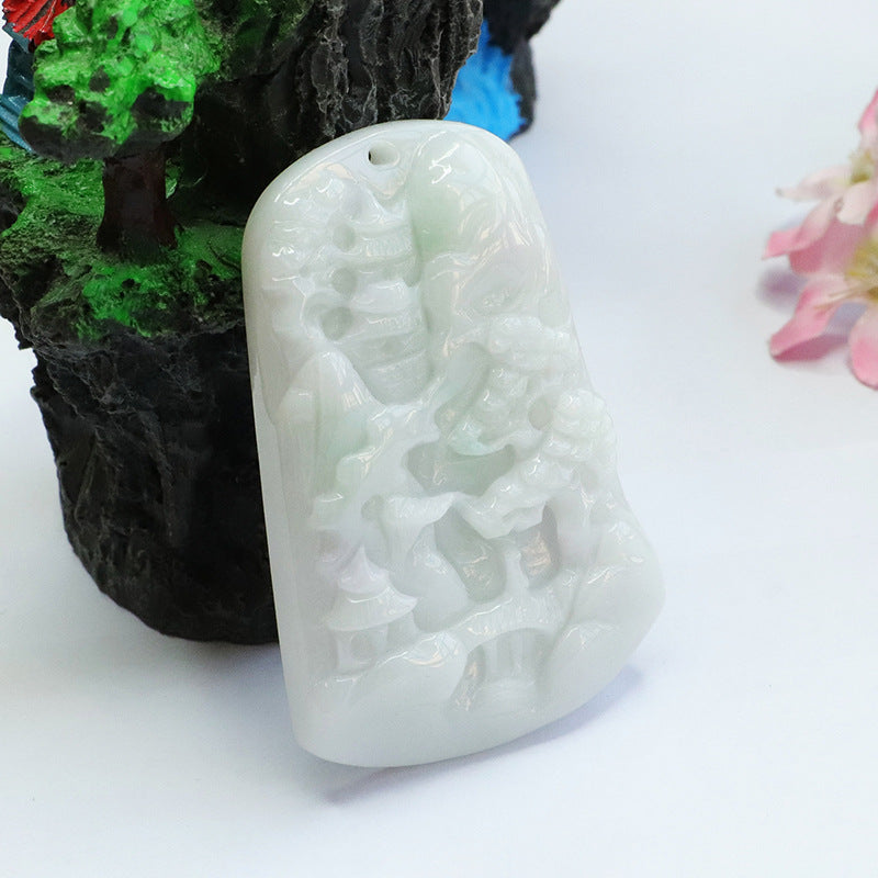 Myanmar Jade Landscape Pendant with Sterling Silver Needle - Fortune's Favor Collection