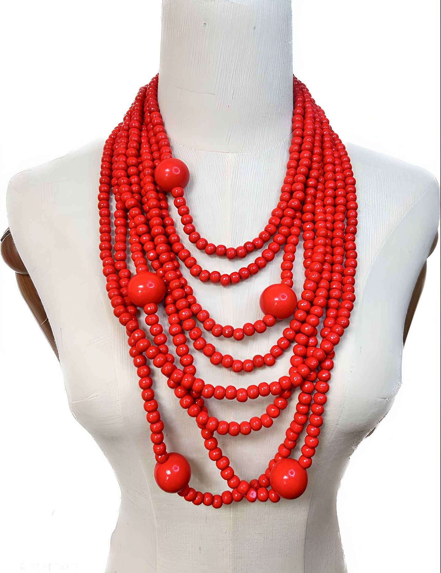 North American Inspired Multi-layer Wooden Bead Necklace with Exaggerated Cross-border Jewelry Elements