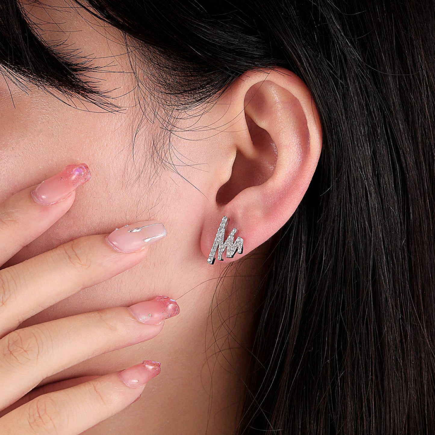 Zircon Geometrically Irregular Waves Sterling Silver Stud Earrings