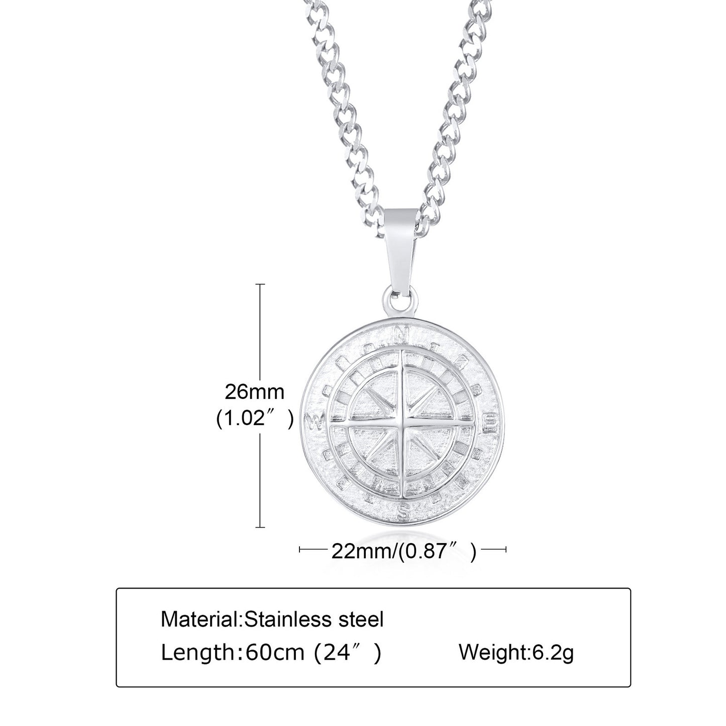 Stainless Steel Compass Pendant Gold Coin Compass Necklace